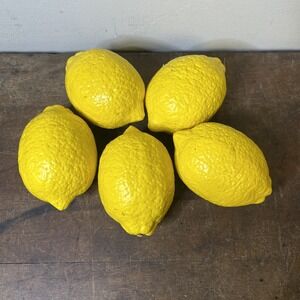 5 Vintage Faux Lemons Realistic Size Color Shape Heavy Solid